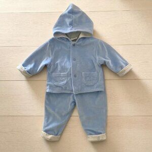 Sesame Beginnings Blue Ribbed Fleece Hooded Matching Outfit Set 6-9 Months
